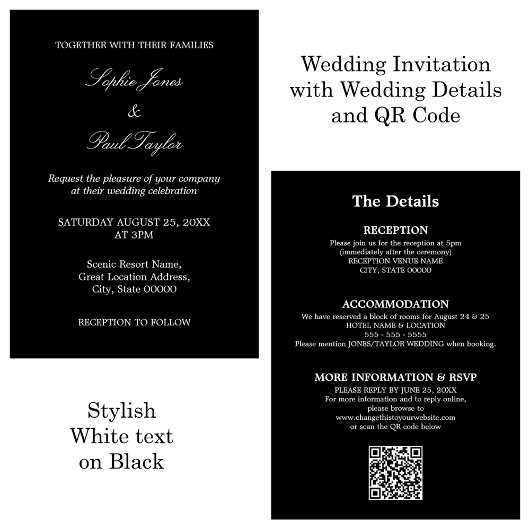 QR Code Zwart Wit Script RSVP bruiloft uitnodiging
