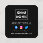 QR-code Zwart Wit Volg Scan om met ons in contact  Vierkante Visitekaartje (Voorkant)