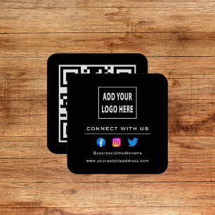 QR-code Zwart Wit Volg Scan om met ons in contact  Vierkante Visitekaartje