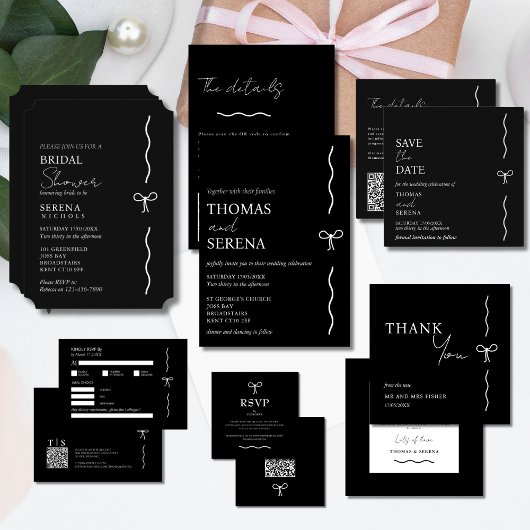 QR Code Zwart & Wit Vrijgezellenfeest Hen Do Kaart