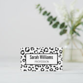 QR-code Zwart Witte Luipaardprint Visitekaartje (Staand voorkant)