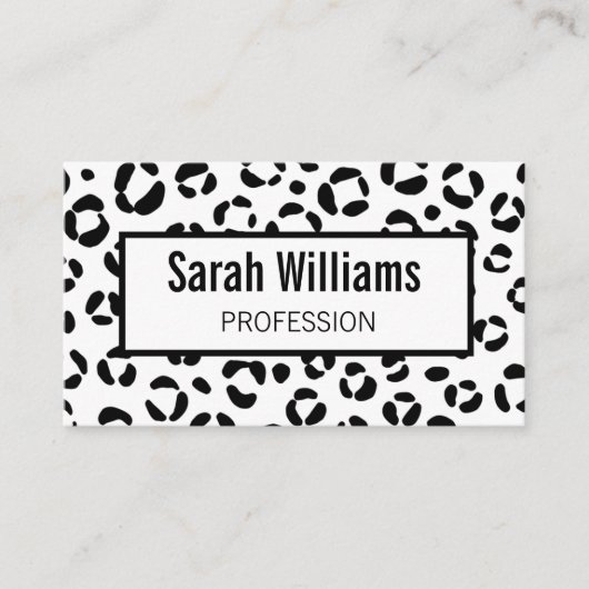 QR-code Zwart Witte Luipaardprint Visitekaartje (Voorkant)