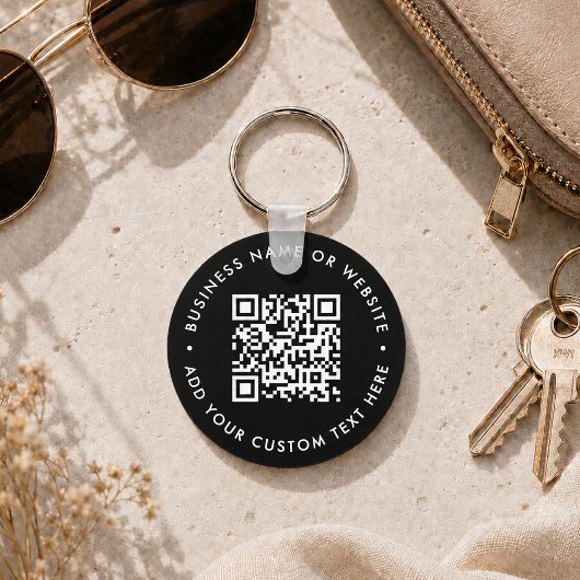 QR Code | Zwart Zakelijk Modern Budget Rond Sleutelhanger