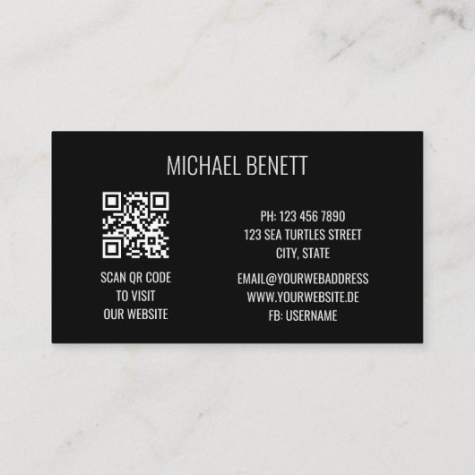 QR-code | Zwart zilverstaal Visitekaartje (Achterkant)