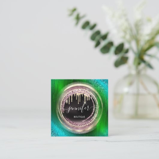 QR-code - Zwarte Gold-schijven kopen - Moderne uni Vierkante Visitekaartje (Staand voorkant)