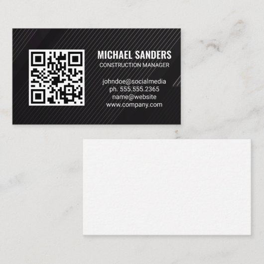 QR-code | Zwarte lijnen achtergrond Visitekaartje (Voorkant / Achterkant)