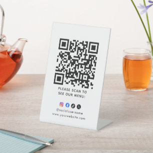 QR-code Zwarte Menu Logo Contactloos Modern Cafe P Reclamebord Met Voetstuk