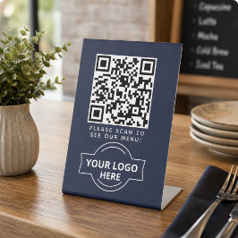 QR-code Zwarte Menu Logo Contactloze Moderne Café Reclamebord Met Voetstuk
