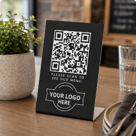 QR-code Zwarte Menu Logo Contactloze Moderne Café Reclamebord Met Voetstuk