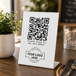 QR-code Zwarte Menu Logo Contactloze Moderne Café Reclamebord Met Voetstuk