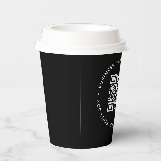 QR-code - Zwarte Moderne minimale zakelijke promot Papieren Bekers (Rechts)