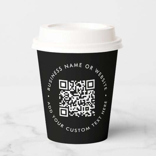 QR-code - Zwarte Moderne minimale zakelijke promot Papieren Bekers (Voorkant)