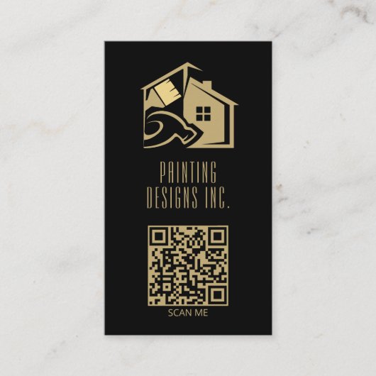 QR-code Zwarte Moderne Schildering Visitekaartje (Voorkant)