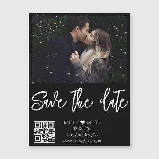 qr code zwarte witte foto sparen de datummagneet (Voorkant)