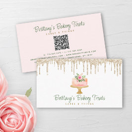 QR-codebakkerij Blush roze Cake Gold Glitter Drive Visitekaartje