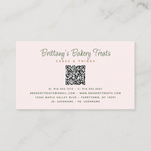 QR-codebakkerij Blush roze Cake Gold Glitter Drive Visitekaartje (Achterkant)