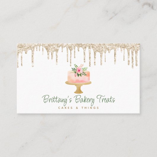 QR-codebakkerij Blush roze Cake Gold Glitter Drive Visitekaartje (Voorkant)