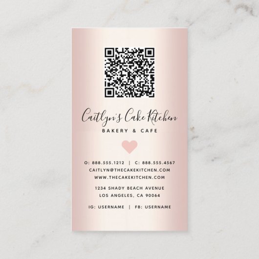 QR-codebakkerij Roos Gold Glitter Drip Dessert Visitekaartje (Achterkant)