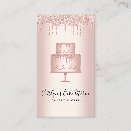 QR-codebakkerij Roos Gold Glitter Drip Dessert Visitekaartje (Voorkant)