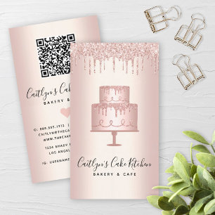 QR-codebakkerij Roos Gold Glitter Drip Dessert Visitekaartje