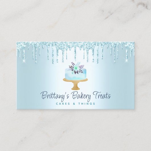 QR-codebakkerij Turquoise Cake Glitter Drip Desser Visitekaartje (Voorkant)