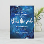 QR-codebalk Mitswa Navy Blue Agate Galaxy Script Kaart (Staand voorkant)