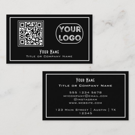 QR-codebedrijf Logo Black Minimalist Visitekaartje (Voorkant / Achterkant)