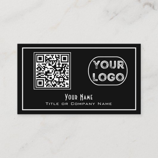 QR-codebedrijf Logo Black Minimalist Visitekaartje (Voorkant)