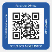QR-codebus. Naam Website Promo, Deep Blue Vierkante Sticker (Voorkant)