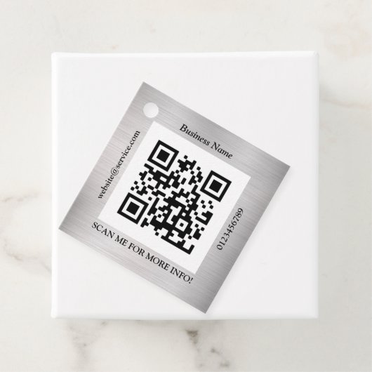 QR-codebus. Naam Website Promo, geborsteld zilver Bedankjes Labels (In situ)