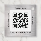 QR-codebus. Naam Website Promo, geborsteld zilver Bedankjes Labels (Achterkant)
