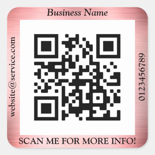 QR-codebus. Naam Website Promo, Pensed Roos Gold Vierkante Sticker (Voorkant)