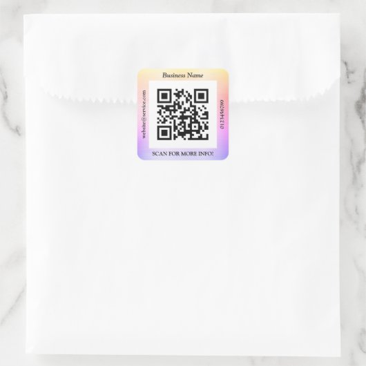 QR-codebus. Naam Website Promo, penseelregenboog Vierkante Sticker (Tas)