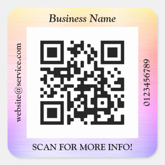 QR-codebus. Naam Website Promo, penseelregenboog Vierkante Sticker (Voorkant)