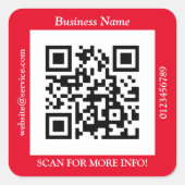 QR-codebus. Naam Website Promo, rood Vierkante Sticker (Voorkant)