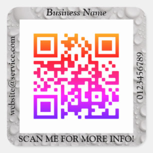 QR-codebus. Naam Website Promo, Water Droplets Sq Vierkante Sticker