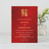 QR-codefoto | Rood Gouden Chinese Bruiloft Kaart (Staand voorkant)