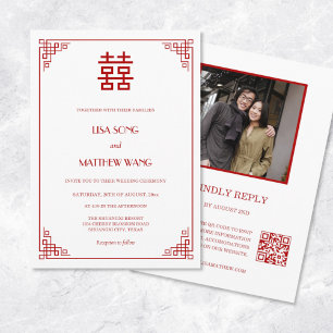 QR-codefoto Rood Witte Chinese Bruiloft Kaart