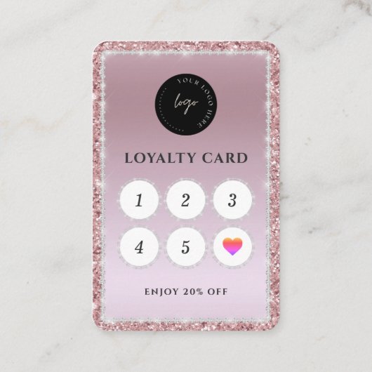 QR-codefoto | Roos Gold Glitter Diamond Loyalty Visitekaartje (Achterkant)