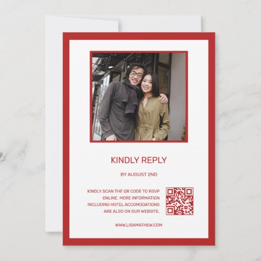 QR-codefoto | Witte rode Chinese bruiloft Kaart (Achterkant)
