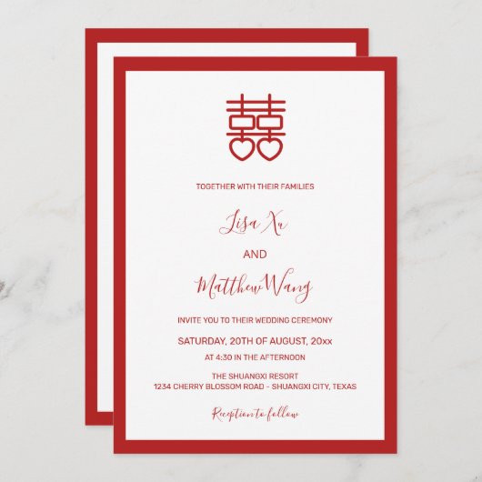 QR-codefoto | Witte rode Chinese bruiloft Kaart (Voorkant / Achterkant)