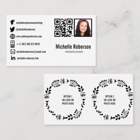 QR-codefoto's en pictogrammen voor sociale media Visitekaartje (Voorkant / Achterkant)
