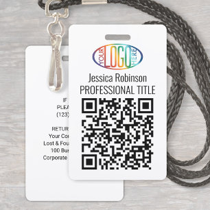QR-codegenerator en uw logo, naam en titel ID Badge