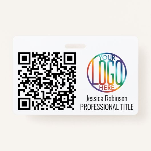 QR-codegenerator & uw Logo niet-foto witte id Badge (Voorkant)