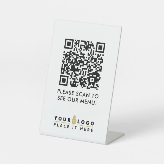 QR-codemenu Logo Contactloos Moderne restaurant Reclamebord Met Voetstuk (Voorkant)