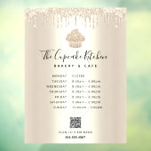 QR-codemenu - Uren Cupcake bakkerij Gold Glitter Raamsticker (Vel 3)