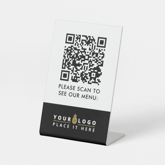 QR-codemenu Zwart Logo Contactloze moderne afkorti Reclamebord Met Voetstuk (Voorkant)