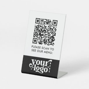 QR-codemenu Zwart Logo Contactloze moderne afkorti Reclamebord Met Voetstuk
