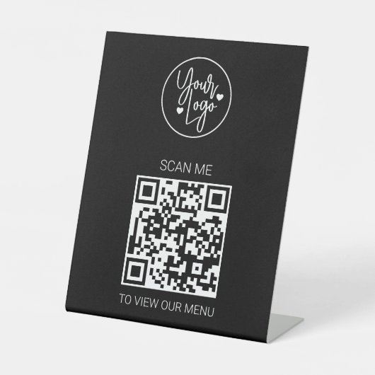 QR-codemenu Zwart Logo Matig contactloos Reclamebord Met Voetstuk (Voorkant)