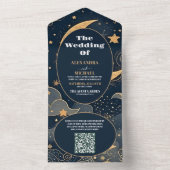 QR CodeMidnight Blue Goud Hemelse Bruiloft All In One Uitnodiging (Binnen)